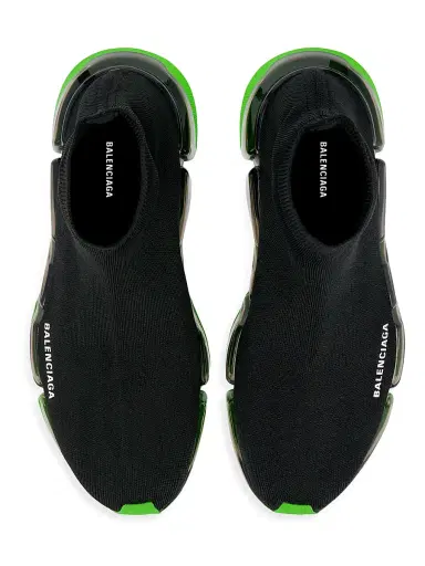 Balenciaga Men's Speed 2.0 Full Clear Sole Knit Sneakers - Black Neon Green | Thumbnail 6 Balenciaga Men's Speed 2.0 Full Clear Sole Knit Sneakers - Black Neon Green | Thumbnail 6