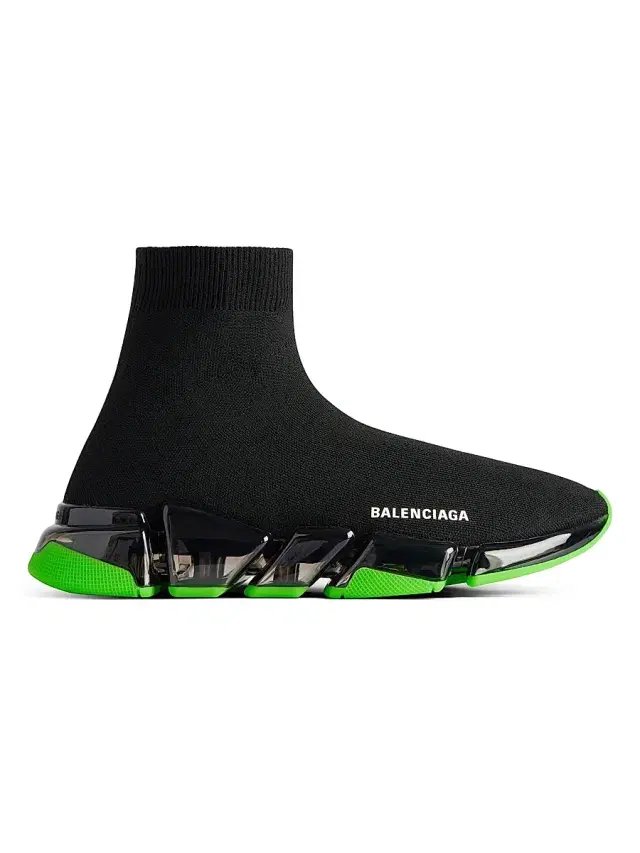 Balenciaga Men's Speed 2.0 Full Clear Sole Knit Sneakers - Black Neon Green