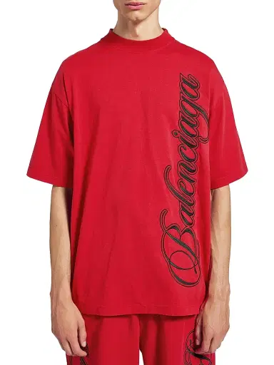 Balenciaga Men's Cursive Medium Fit T-Shirt - Red Black - Size XXL | Thumbnail 2