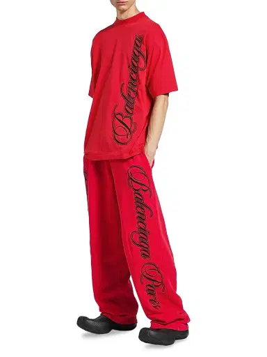 Balenciaga Men's Cursive Medium Fit T-Shirt - Red Black - Size XXL | Thumbnail 6