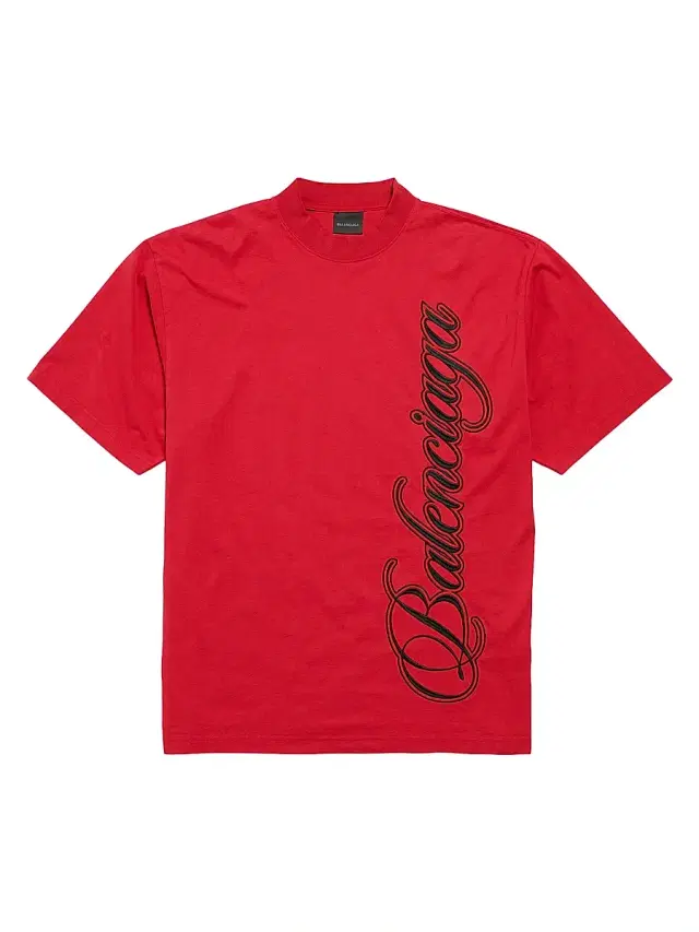Balenciaga Men's Cursive Medium Fit T-Shirt - Red Black
