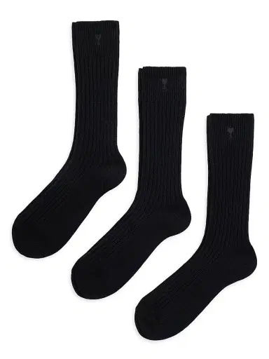 AMI Paris Men's Quota Rib-Knit Cotton-Blend Socks 3-Pack - Noir | Thumbnail 1