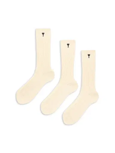 AMI PARIS Men's Quota Rib-Knit Cotton-Blend Socks 3-Pack - Ecru - Size 10 | Thumbnail 1 AMI PARIS Men's Quota Rib-Knit Cotton-Blend Socks 3-Pack - Ecru - Size 10 | Thumbnail 1