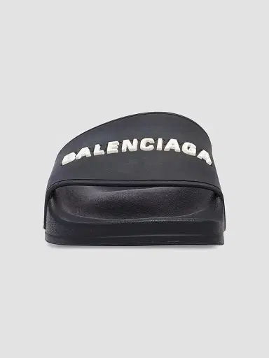 Balenciaga Women's Pool Slide Sandals - Black White - Size 12 | Thumbnail 2