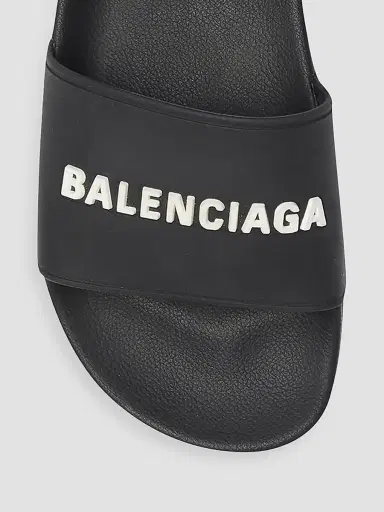 Balenciaga Women's Pool Slide Sandals - Black White - Size 12 | Thumbnail 3
