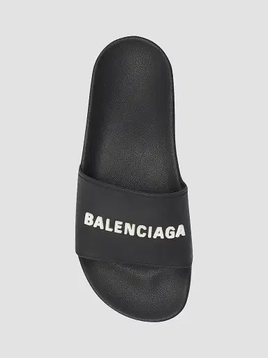 Balenciaga Women's Pool Slide Sandals - Black White - Size 12 | Thumbnail 4