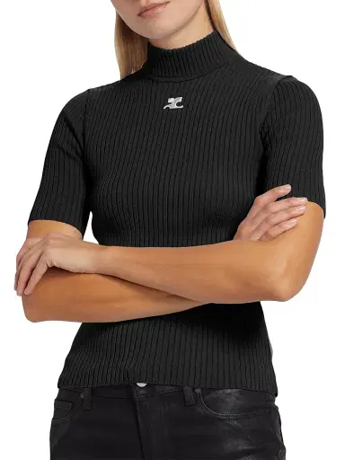Courreges Women's Reedition Rib-Knit Blouse - Black | Thumbnail 6 Courreges Women's Reedition Rib-Knit Blouse - Black | Thumbnail 6