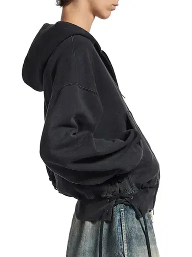 Balenciaga Women's Loop Sports Icon Lace-Up Hoodie - Faded Black | Thumbnail 4