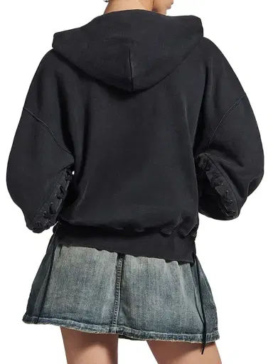 Balenciaga Women's Loop Sports Icon Lace-Up Hoodie - Faded Black | Thumbnail 5