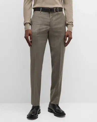 Giorgio Armani Men's Stone Wool Trousers | Thumbnail 4