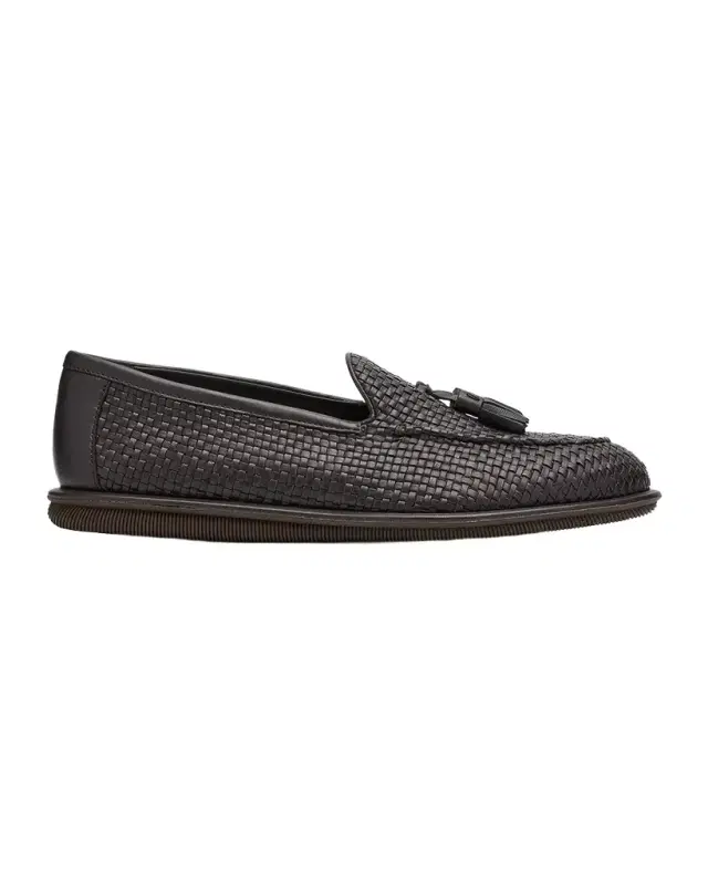 Giorgio Armani Men 's Woven Leather Tassel Loafers