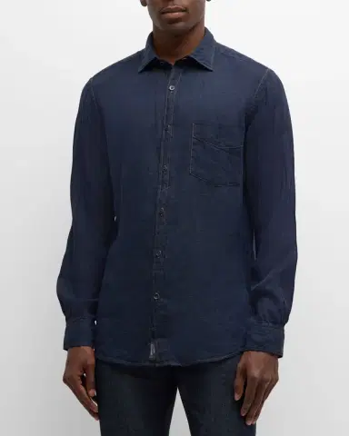 Rodd & Gunn Men's Kingswell Indigo Linen Casual Button-Down Shirt | Thumbnail 4 Rodd & Gunn Men's Kingswell Indigo Linen Casual Button-Down Shirt | Thumbnail 4