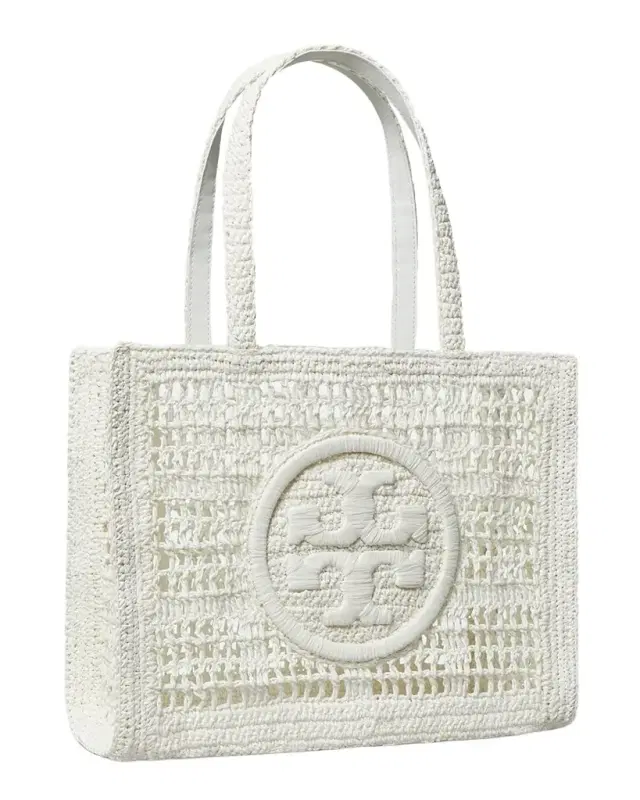 Tory Burch Ella Small Crochet Straw Tote Bag