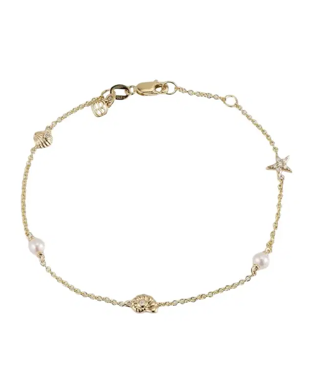 14K Gold Shells Chain Bracelet with Diamonds
