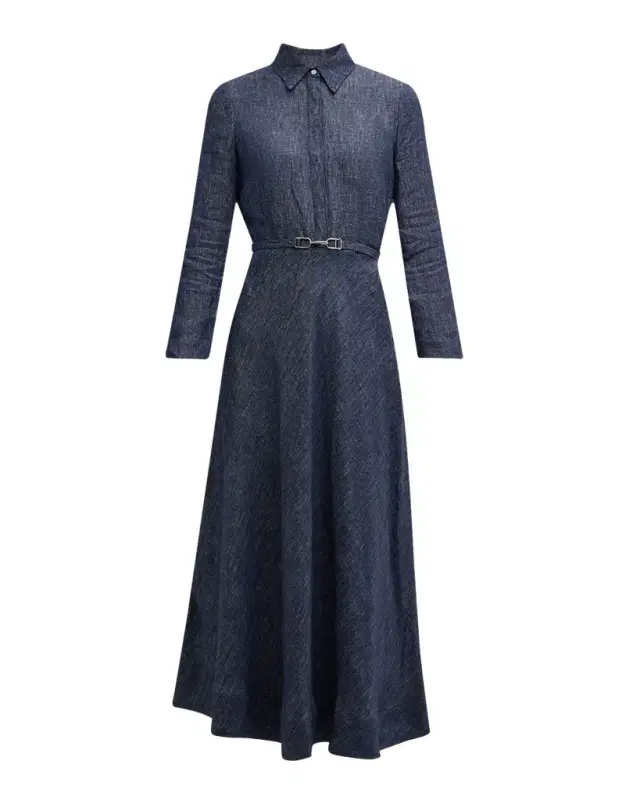 Gabriela Hearst Marley Belted Denim Maxi Shirtdress