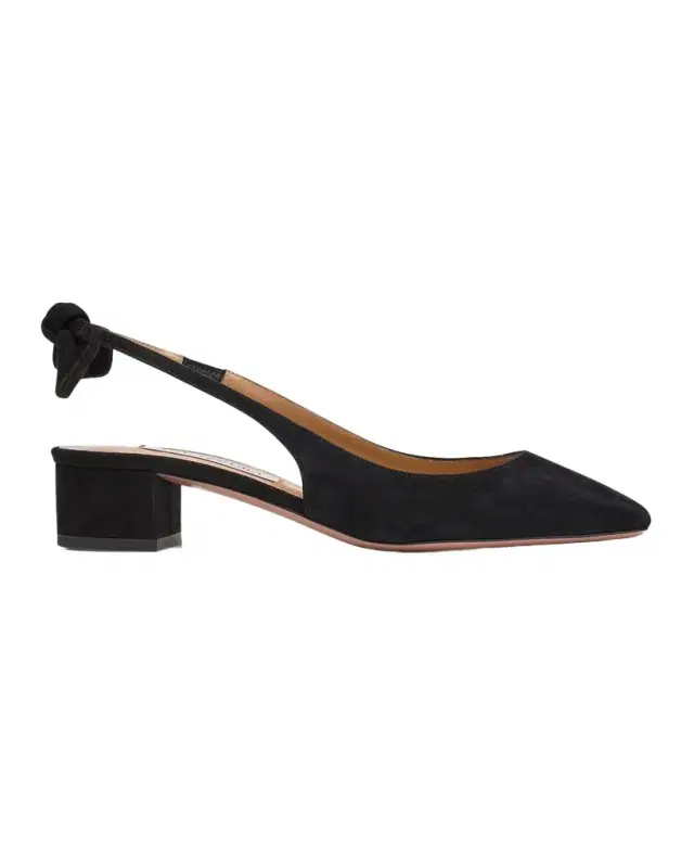 Aquazzura Suede Bow Slingback Ballerina Pumps