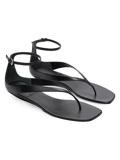 Loulou Studio Women's Zio Leather Flat Wedge Sandals - Black | Thumbnail 2 Loulou Studio Women's Zio Leather Flat Wedge Sandals - Black | Thumbnail 2