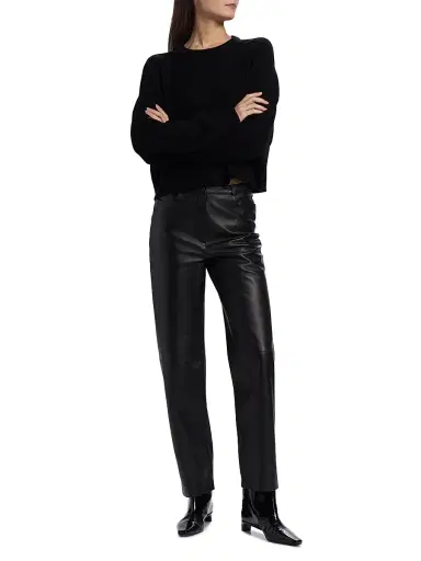 Loulou de Saison Women's Bruzzi Cropped Wool-Cashmere Sweater - Black | Thumbnail 2