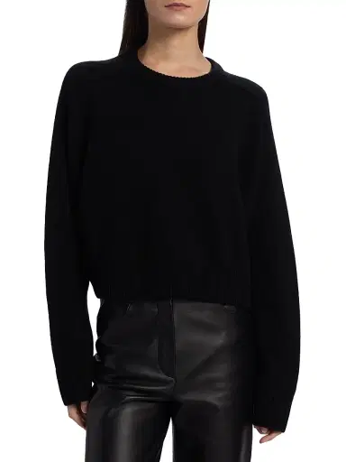 Loulou de Saison Women's Bruzzi Cropped Wool-Cashmere Sweater - Black | Thumbnail 3