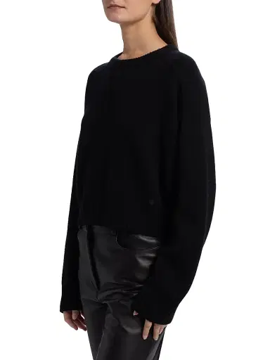 Loulou de Saison Women's Bruzzi Cropped Wool-Cashmere Sweater - Black | Thumbnail 4