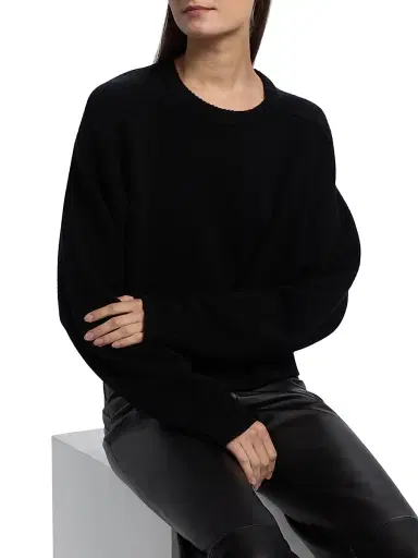 Loulou de Saison Women's Bruzzi Cropped Wool-Cashmere Sweater - Black | Thumbnail 6