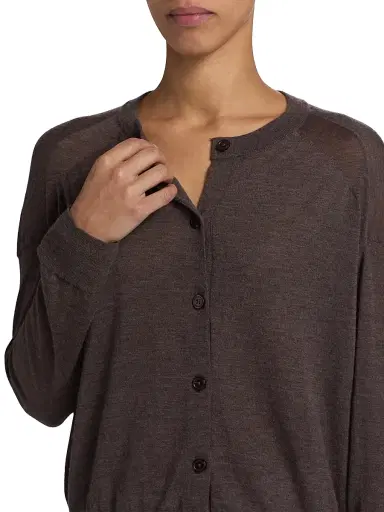 Loulou de Saison Women's Kita Fine Crewneck Cardigan - Brown Melange | Thumbnail 6 Loulou de Saison Women's Kita Fine Crewneck Cardigan - Brown Melange | Thumbnail 6