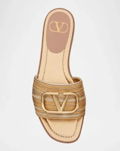 Valentino Garavani VLogo Metallic Flat Slide Sandals | Thumbnail 6 Valentino Garavani VLogo Metallic Flat Slide Sandals | Thumbnail 6