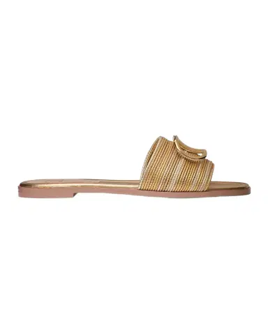 Valentino Garavani VLogo Metallic Flat Slide Sandals | Thumbnail 1 Valentino Garavani VLogo Metallic Flat Slide Sandals | Thumbnail 1