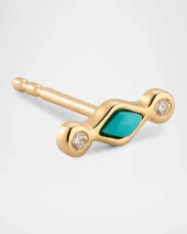 Sydney Evan Turquoise and Diamond Bezel Stud Earrings | Thumbnail 3 Sydney Evan Turquoise and Diamond Bezel Stud Earrings | Thumbnail 3