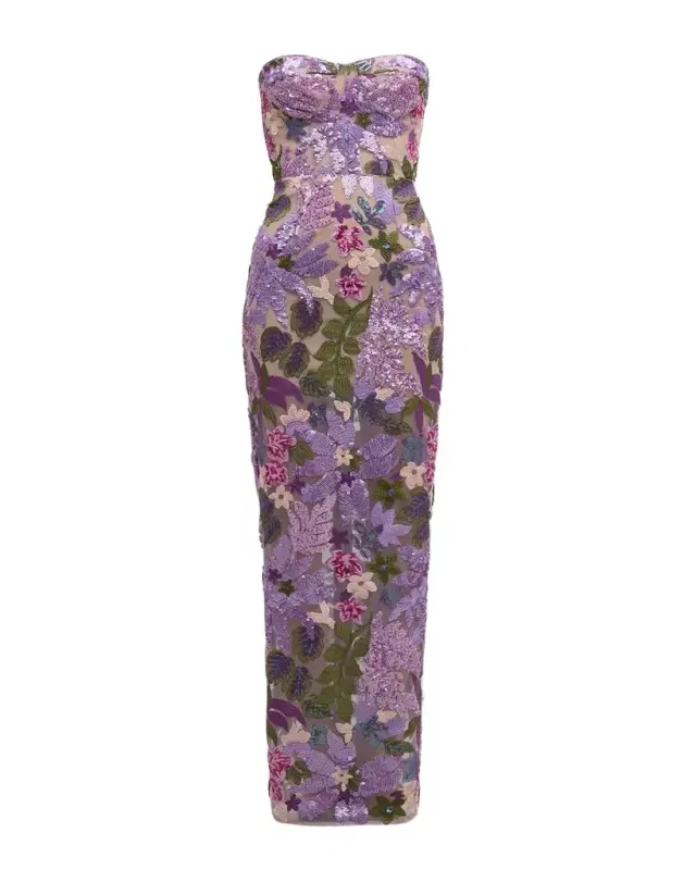 Dahlia Strapless Floral-Embroidered Sequin Gown