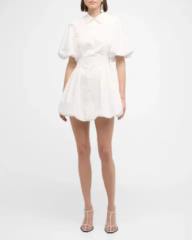 SIMKHAI Cleo Polin Balloon-Sleeve Pleated Mini Dress | Thumbnail 2