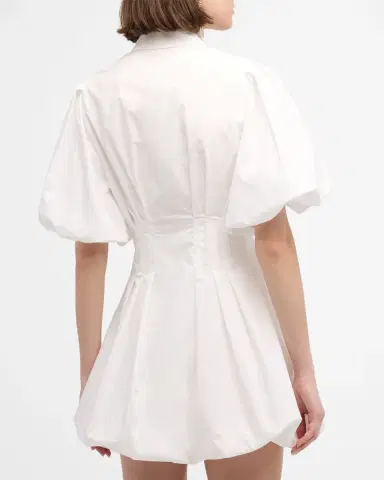 SIMKHAI Cleo Polin Balloon-Sleeve Pleated Mini Dress | Thumbnail 6