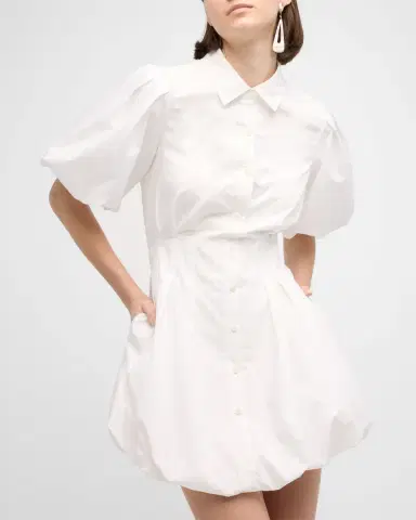 SIMKHAI Cleo Polin Balloon-Sleeve Pleated Mini Dress | Thumbnail 7