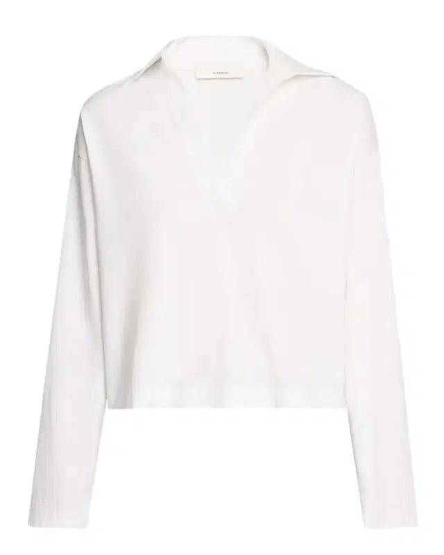 Vince Easy Cotton Long-Sleeve Pullover Polo Top