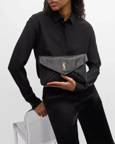 Saint Laurent Large YSL Envelope Pouch Clutch Bag in Leather | Thumbnail 2 Saint Laurent Large YSL Envelope Pouch Clutch Bag in Leather | Thumbnail 2
