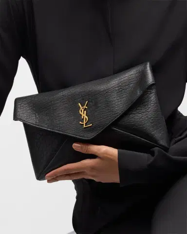 Saint Laurent Large YSL Envelope Pouch Clutch Bag in Leather | Thumbnail 4 Saint Laurent Large YSL Envelope Pouch Clutch Bag in Leather | Thumbnail 4