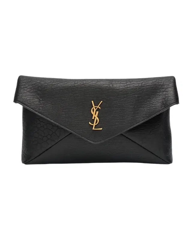 Saint Laurent Large YSL Envelope Pouch Clutch Bag in Leather
