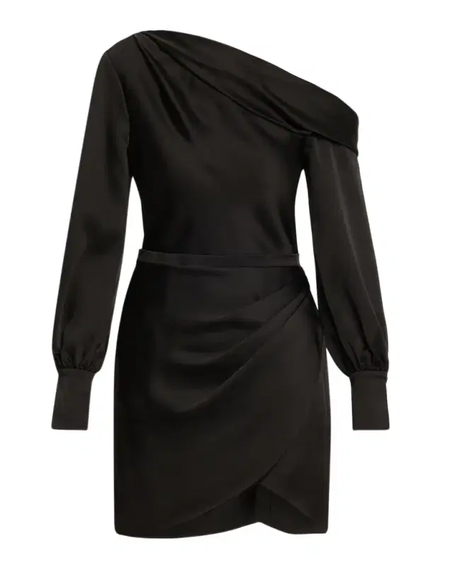 Cameron One-Shoulder Wrap-Skirt Satin Mini Dress