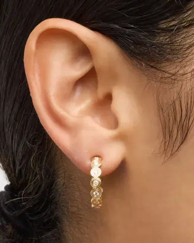 Sydney Evan 14k Gold Fluted Diamond Earrings | Thumbnail 2 Sydney Evan 14k Gold Fluted Diamond Earrings | Thumbnail 2