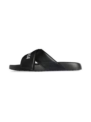 Balenciaga Men's Sporty Pool Slide Sandals - Black White - Size 12 | Thumbnail 2
