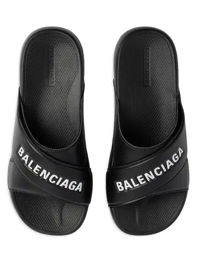 Balenciaga Men's Sporty Pool Slide Sandals - Black White - Size 12 | Thumbnail 3