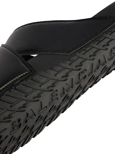 Balenciaga Men's Sporty Pool Slide Sandals - Black White - Size 12 | Thumbnail 4
