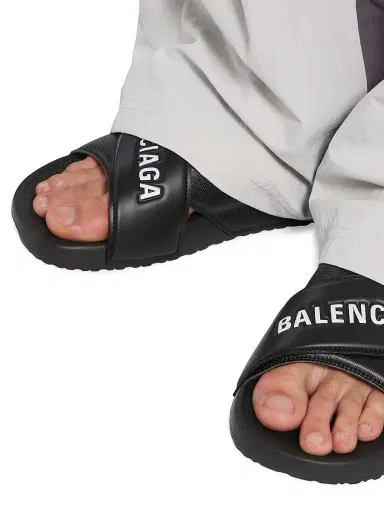 Balenciaga Men's Sporty Pool Slide Sandals - Black White - Size 12 | Thumbnail 5