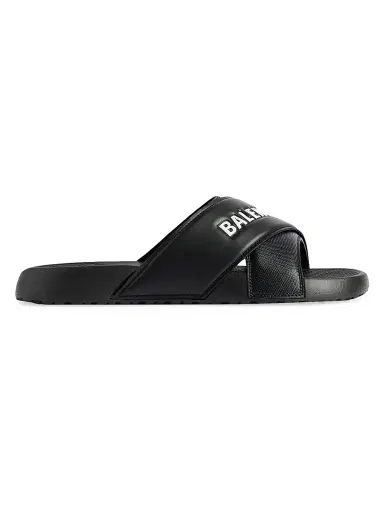 Balenciaga Men's Sporty Pool Slide Sandals - Black White - Size 12 | Thumbnail 1