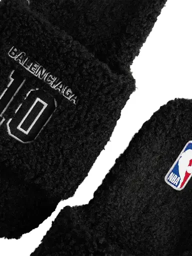 Balenciaga Men's x NBA Collaboration Furry Open Mules - Black White - Size 10 | Thumbnail 3