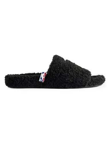 Balenciaga Men's x NBA Collaboration Furry Open Mules - Black White - Size 10 | Thumbnail 1