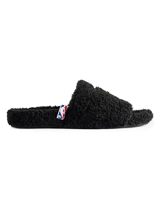 Balenciaga Men's  x NBA Collaboration Furry Open Mules - Black White