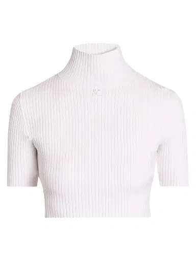 Courrèges Women's Rib-Knit Crop Top - Heritage White | Thumbnail 1 Courrèges Women's Rib-Knit Crop Top - Heritage White | Thumbnail 1