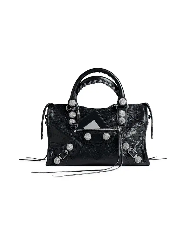 Balenciaga Women's Le City  Giant Studs Top Handle Bag with Rhinestones - Black