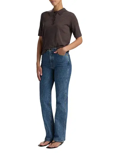 Loulou de Saison Women's Migo Fine Cashmere Polo Top - Brown Melange | Thumbnail 2